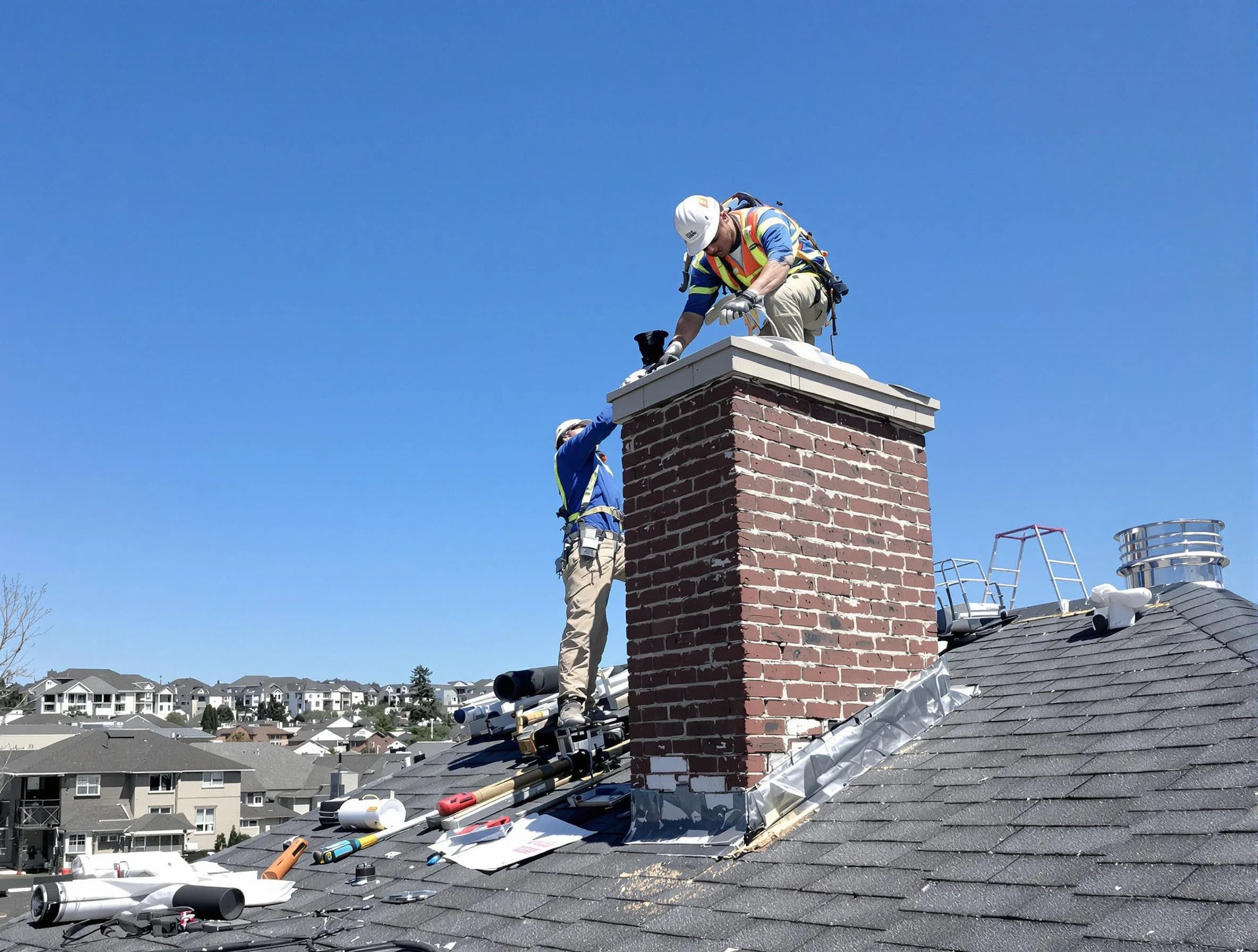 Salt Lake City Chimney Sweep repairing a chimney crown in Salt Lake City, UT
