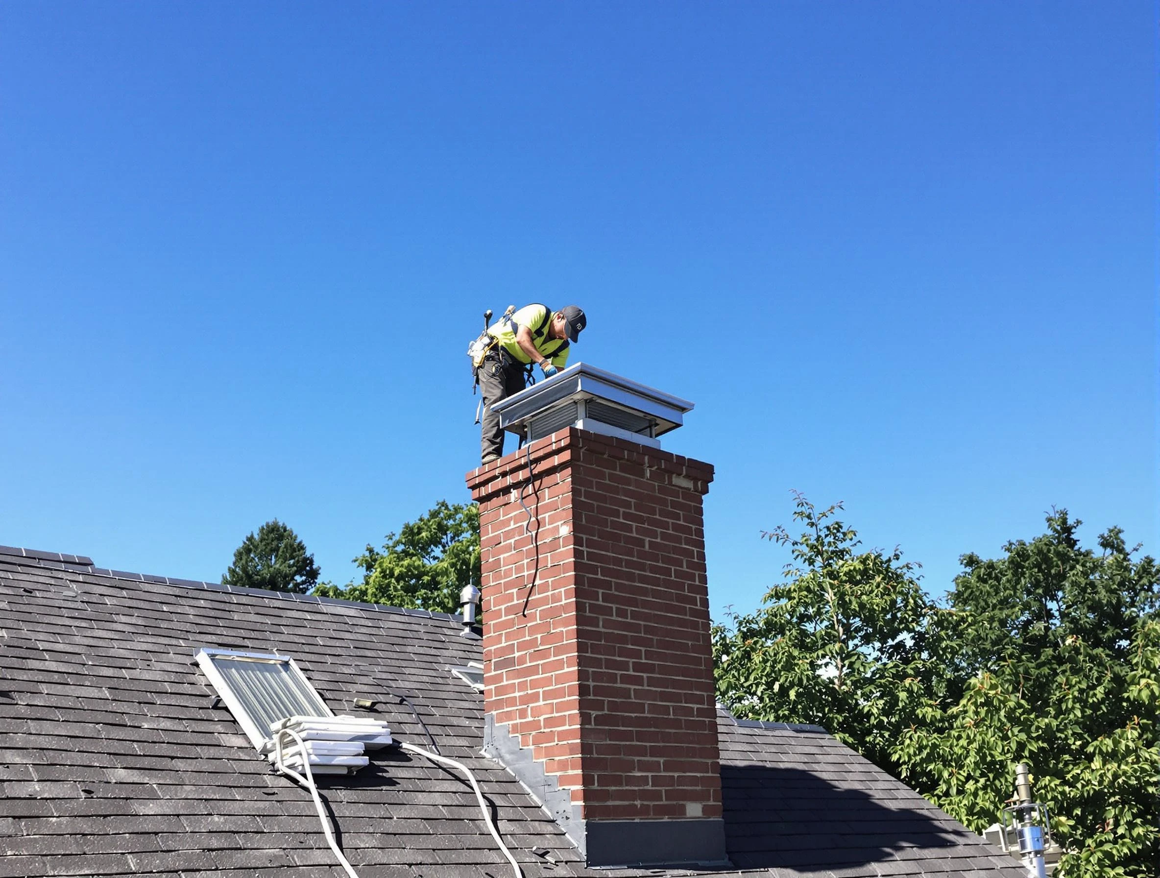 Salt Lake City Chimney Sweep technician measuring a chimney cap in Salt Lake City, UT