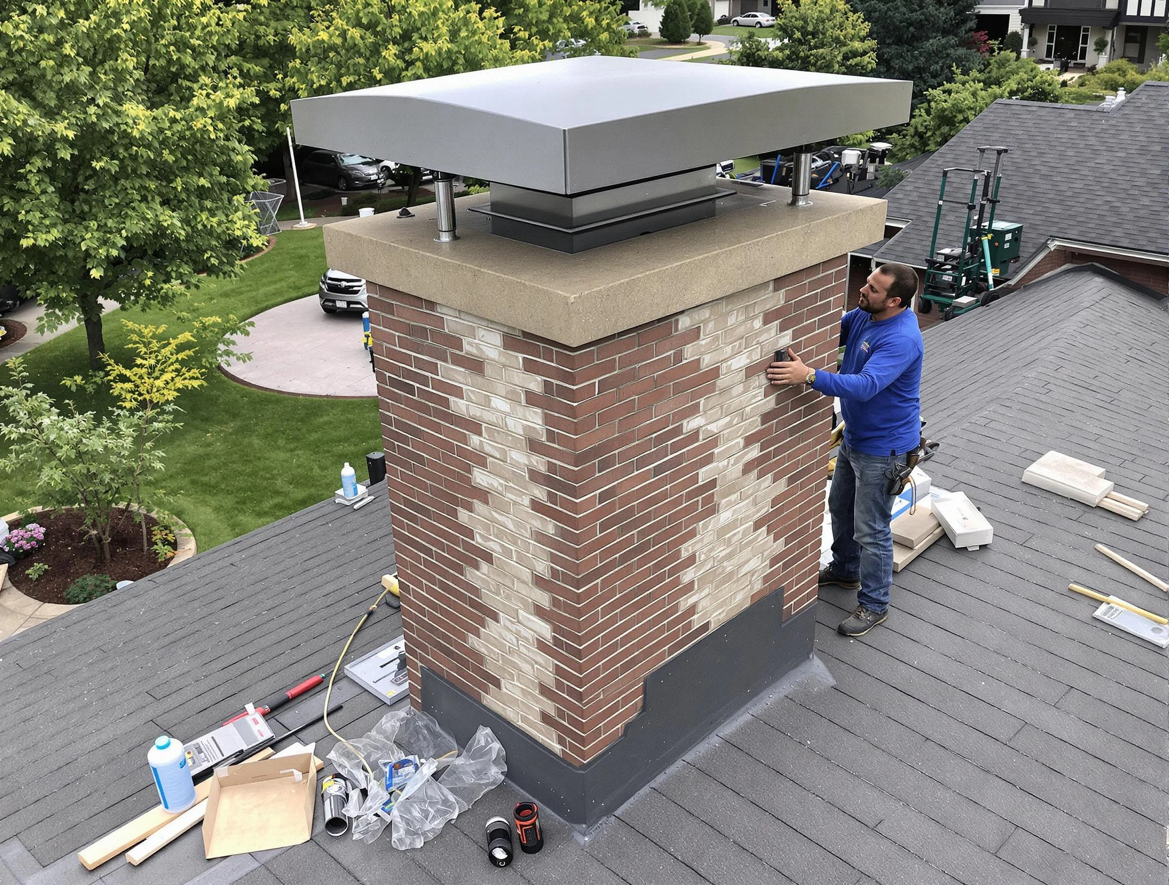 Salt Lake City Chimney Sweep team working on a custom chimney remodel in Salt Lake City, UT